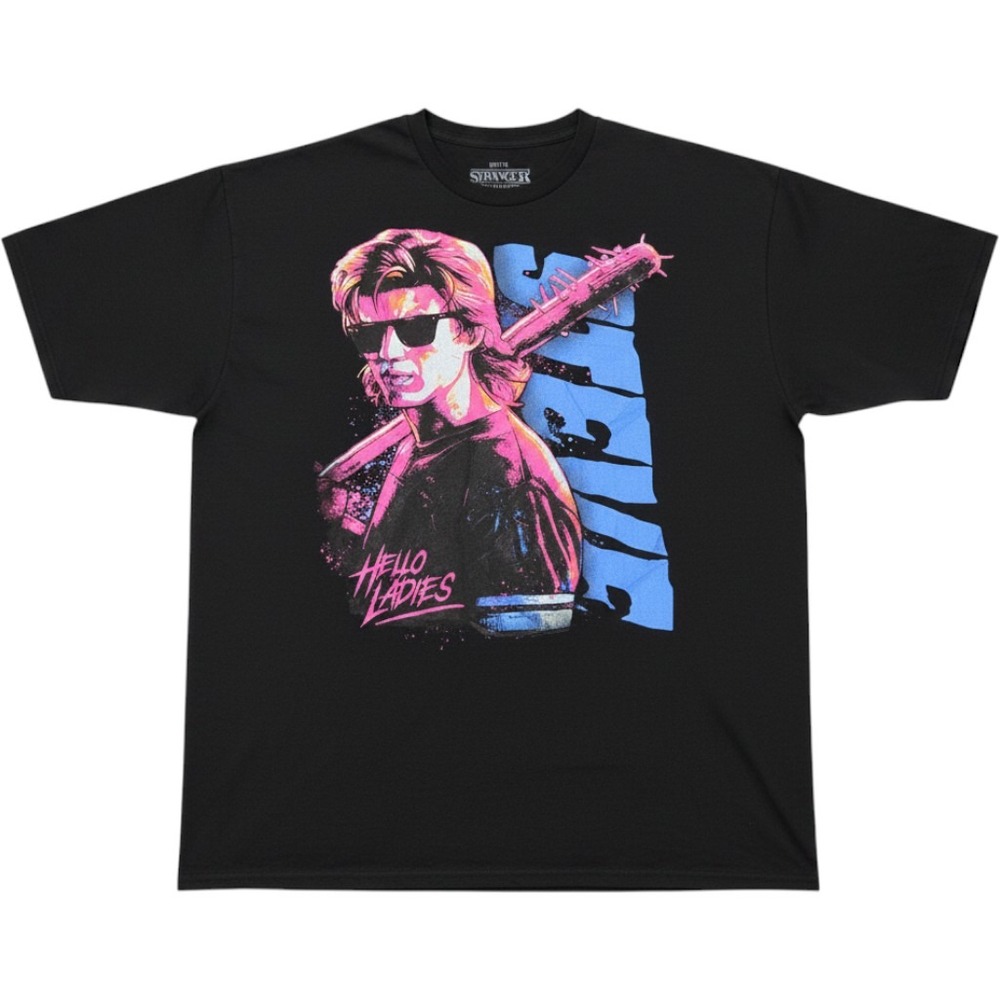 Stranger Things Shirt Mens 2XL Black Steve Hello Ladies Graphic Tee Tagless